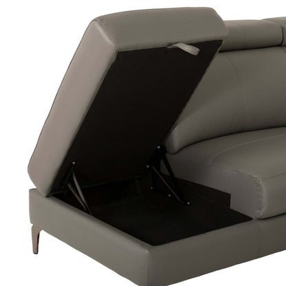 Sofa sectionnel de gauche à inclinaison électrique Valentino 3 pièces en cuir véritable avec appuie-têtes réglables - gris
