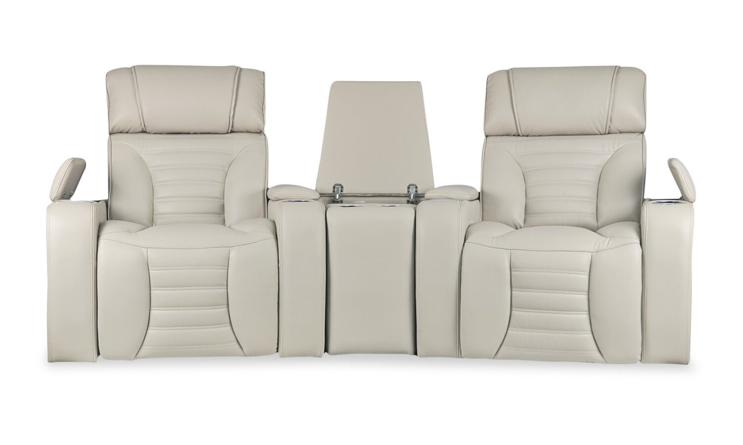Sofa sectionnel à inclinaison électrique Zen 3 pièces de style cinéma maison en similicuir avec massage et console de rangement - abricot