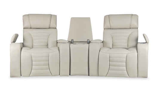 Sofa sectionnel à inclinaison électrique Zen 3 pièces de style cinéma maison en similicuir avec massage et console de rangement - abricot