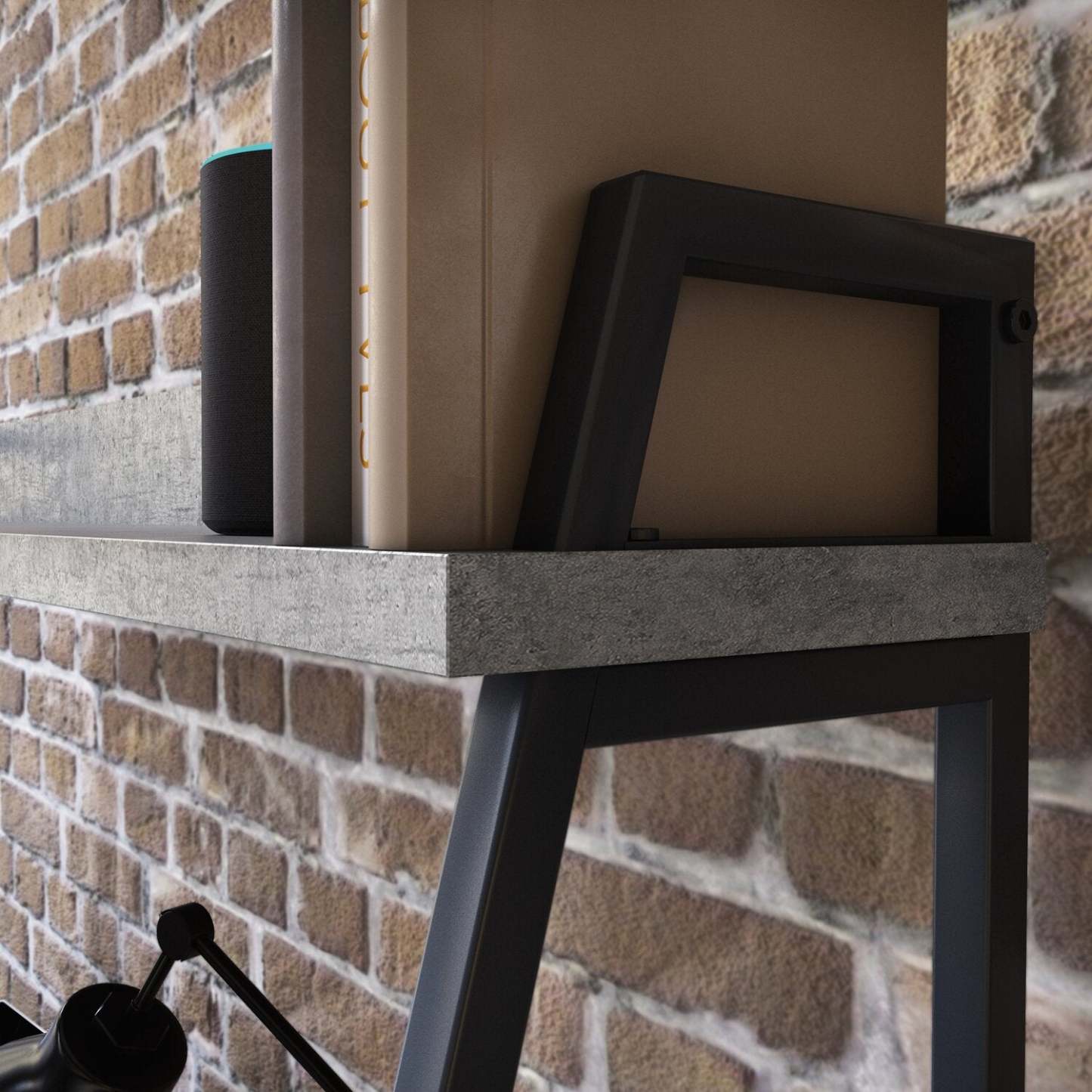 Bureau James de 43 po avec crédence et tablettes - gris