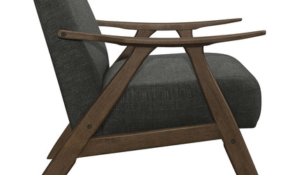 Fauteuil d'appoint Kyra 28,5 en tissu d'apparence lin avec accoudoirs courbés et structure en bois - Gris | Fauteuil d'appoint Kyra de 28,5 po en tissu d'apparence lin avec accoudoirs courbés et armature en bois - gris