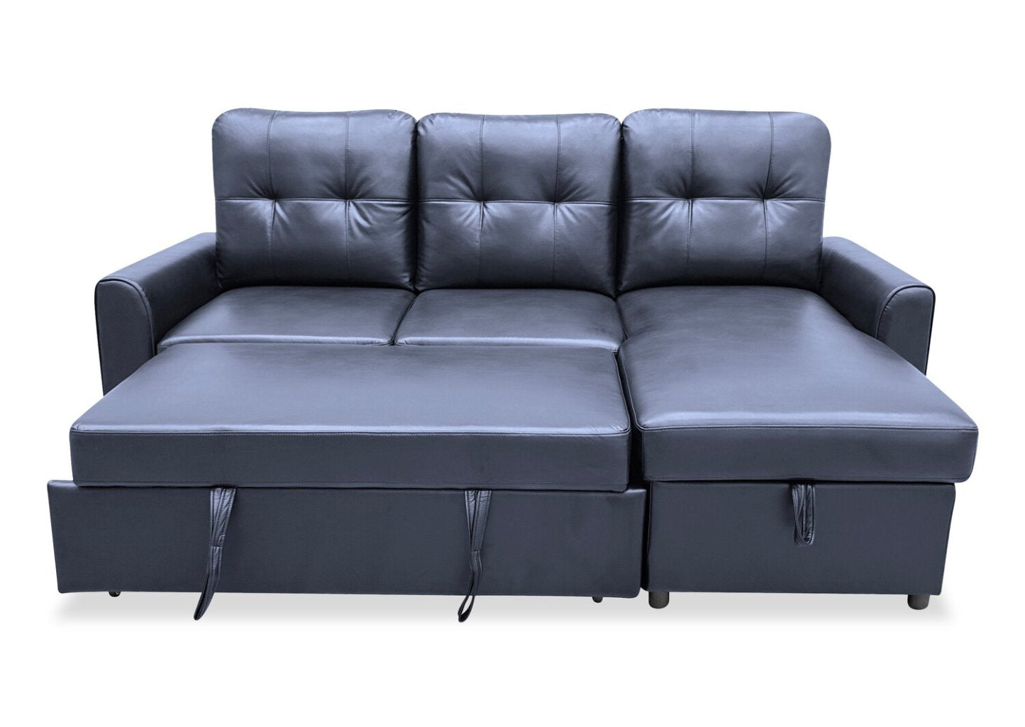 Sofa-lit sectionnel de droite Carter 2 pièces en tissu d’apparence cuir avec fauteuil long de rangement - noir