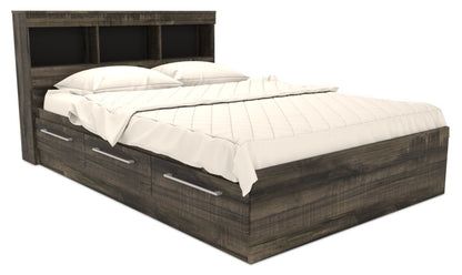 Ensemble de lit Riley Mates avec tête de lit bibliothèque pour enfants, fabriqué au Canada, gris - Pleine grandeur | Lit matelot Riley avec ensemble de tête de lit bibliothèque pour enfants, fabriqué au Canada, gris - format lit double