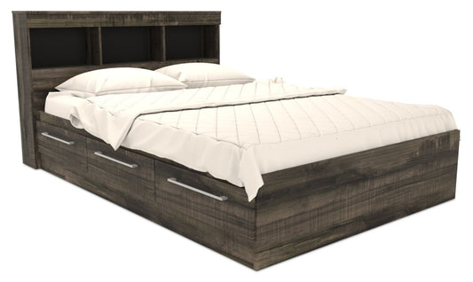 Ensemble de lit Riley Mates avec tête de lit bibliothèque pour enfants, fabriqué au Canada, gris - Pleine grandeur | Lit matelot Riley avec ensemble de tête de lit bibliothèque pour enfants, fabriqué au Canada, gris - format lit double