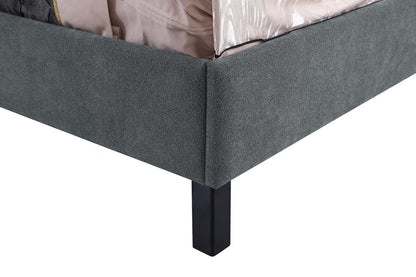 Lit plateforme Amos rembourré en tissu anthracite avec tête de lit capitonnée - format très grand lit
