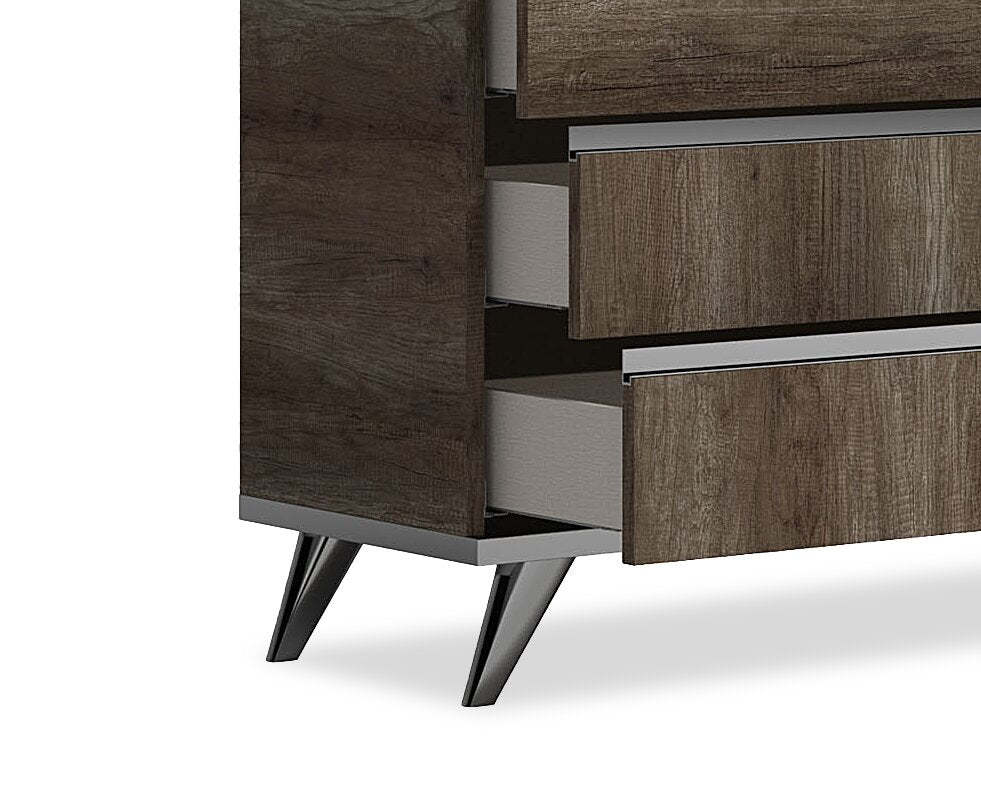 Commode chambre à coucher Gino à 6 tiroirs - fabriquée en Italie, 67 po (L) x 32 po (H), moderne - brune