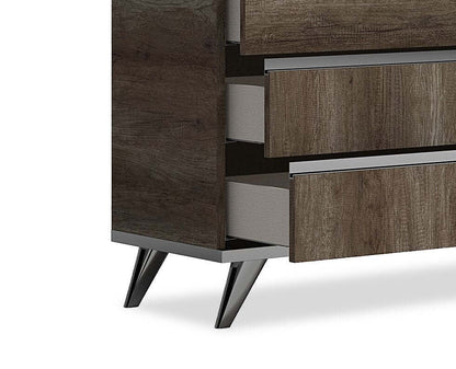 Commode chambre à coucher Gino à 6 tiroirs - fabriquée en Italie, 67 po (L) x 32 po (H), moderne - brune