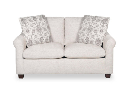 Causeuse Mallie de 60 po en tissu de chenille avec accoudoirs enroulés et pattes en bois - blanc coquillage