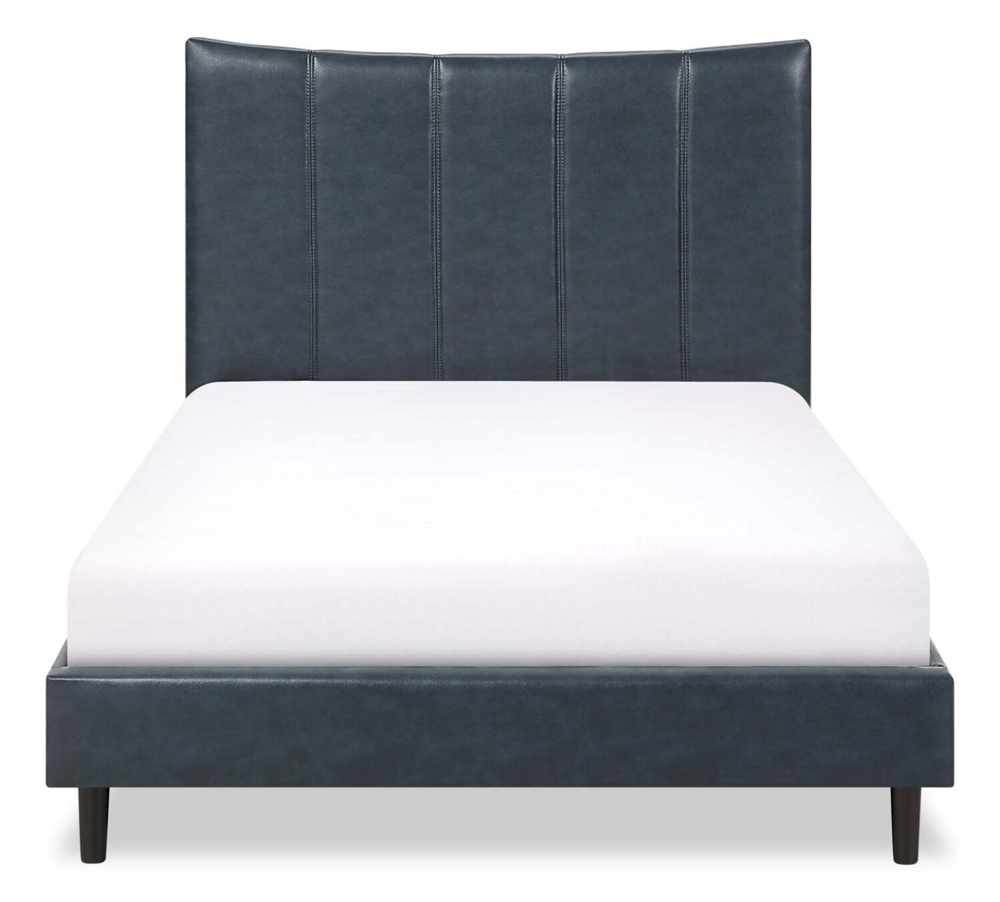 Lit plateforme Paseo en tissu de cuir végétalien bleu marine - Pleine grandeur | Lit plateforme rembourré Paseo en tissu de cuir végétalien bleu marine - format lit double