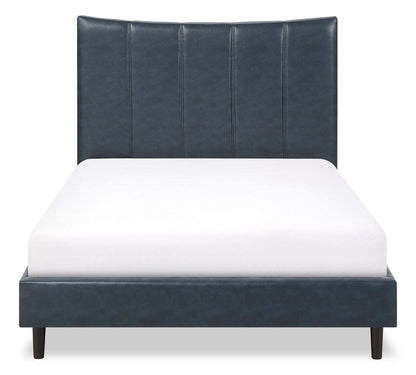 Lit plateforme Paseo en tissu de cuir végétalien bleu marine - Pleine grandeur | Lit plateforme rembourré Paseo en tissu de cuir végétalien bleu marine - format lit double