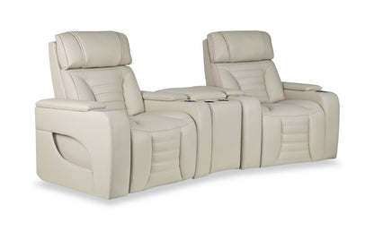 Sofa sectionnel à inclinaison électrique Zen 3 pièces de style cinéma maison en similicuir avec massage et console de rangement - abricot