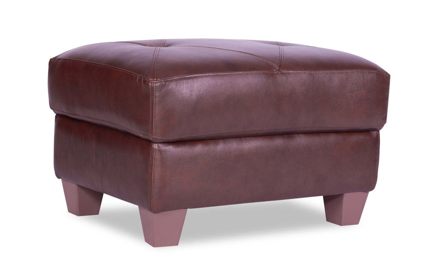 Chateau d'Ax Vita 31 Ottoman 100 % cuir véritable avec coutures à motif losange et pieds en bois - Marron | Pouf Vita de Château d'Ax de 31 po en cuir 100 % véritable avec coutures à motif de diamant et pattes en bois - brun