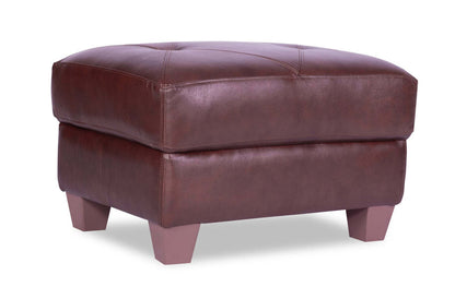 Chateau d'Ax Vita 31 Ottoman 100 % cuir véritable avec coutures à motif losange et pieds en bois - Marron | Pouf Vita de Château d'Ax de 31 po en cuir 100 % véritable avec coutures à motif de diamant et pattes en bois - brun