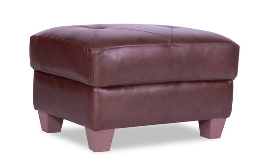 Chateau d'Ax Vita 31 Ottoman 100 % cuir véritable avec coutures à motif losange et pieds en bois - Marron | Pouf Vita de Château d'Ax de 31 po en cuir 100 % véritable avec coutures à motif de diamant et pattes en bois - brun