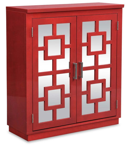Darci 31,5 Armoire d'appoint avec portes miroir - Rouge|Armoire décorative Darci de 31,5 po avec portes en miroir - rouge