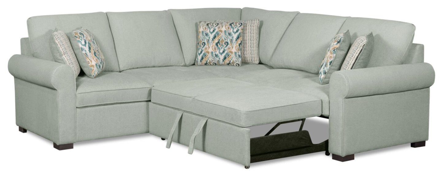 Scott Living Haven 2-Piece Right-Facing Chenille Fabric Sleeper Sectional - Seafoam Blue | Sofa-lit sectionnel de droite Haven de Scott Living 2 pièces en tissu de chenille - bleu écume de mer