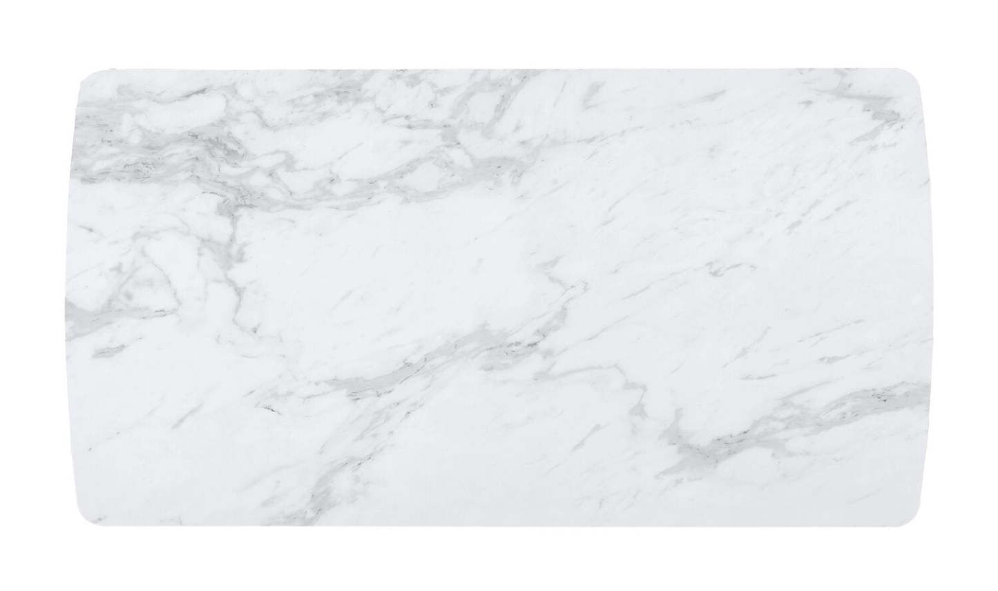 Table de salle à manger Bari de 63 po (L) avec dessus en céramique d'apparence marbre et base géométrique en métal - blanche