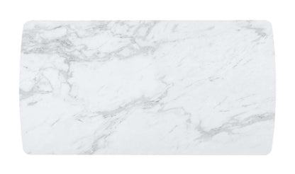 Table de salle à manger Bari de 63 po (L) avec dessus en céramique d'apparence marbre et base géométrique en métal - blanche