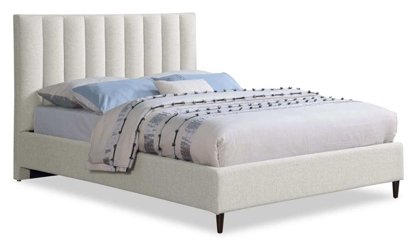 Kort &amp; Co. Lit plateforme rembourré Rain en tissu taupe, capitonné - Queen Size | Lit plateforme rembourré Rain de Kort &amp; Co. en tissu taupe capitonné - format grand lit