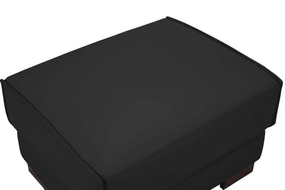Pouf Citadel 28 en cuir véritable de première qualité avec pieds en bois - Noir | Pouf Citadel de 28 po en cuir de qualité supérieure avec pattes en bois véritable - noir