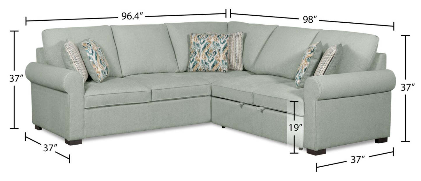 Scott Living Haven 2-Piece Right-Facing Chenille Fabric Sleeper Sectional - Seafoam Blue | Sofa-lit sectionnel de droite Haven de Scott Living 2 pièces en tissu de chenille - bleu écume de mer