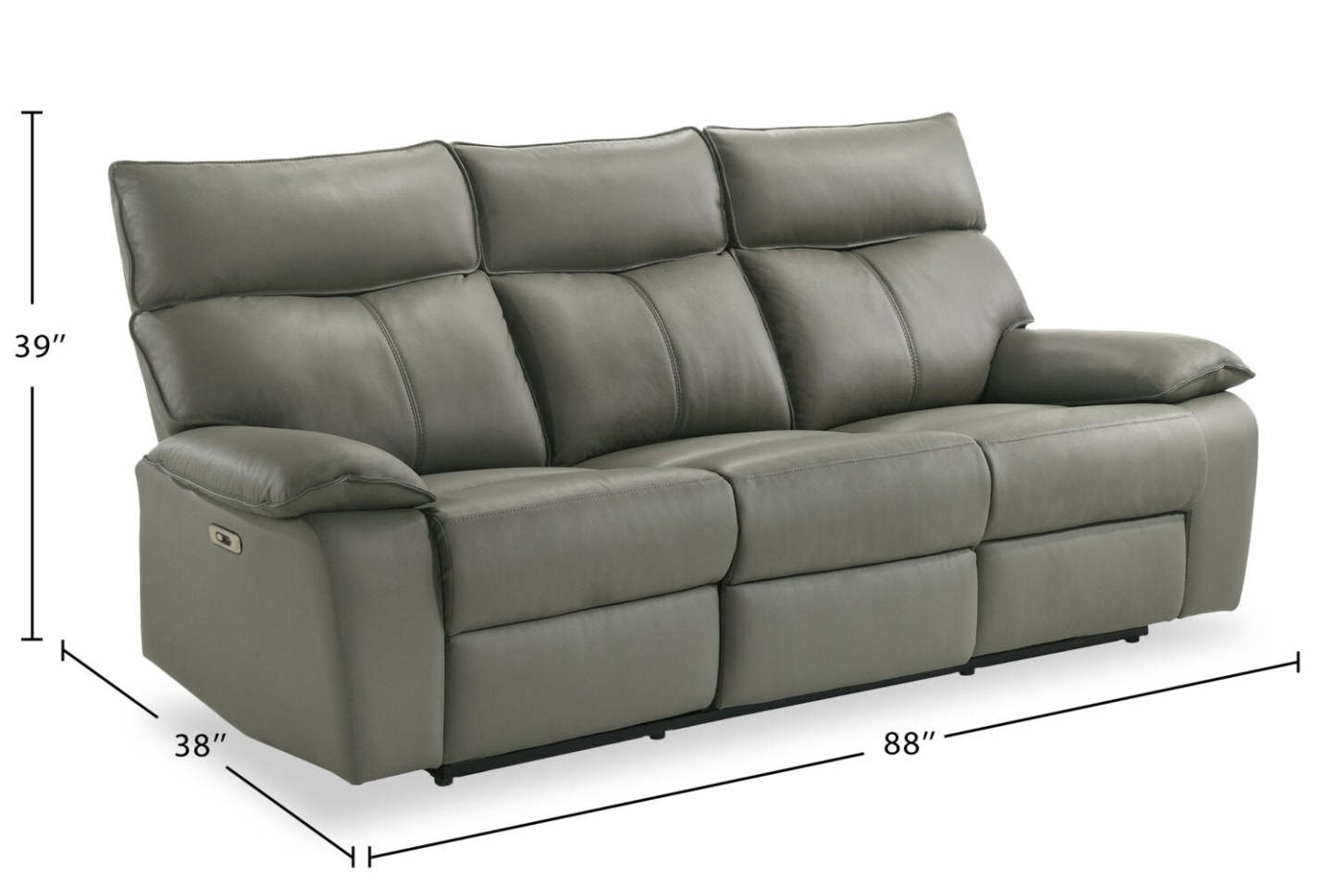 Sofa à inclinaison électrique Matteo de 88 po en cuir véritable - gris Aviarah