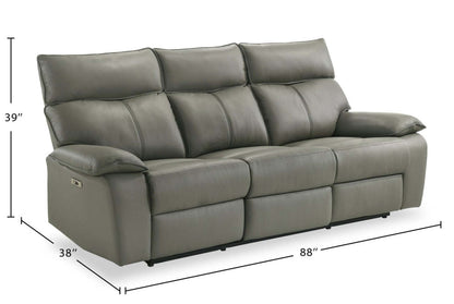 Sofa à inclinaison électrique Matteo de 88 po en cuir véritable - gris Aviarah