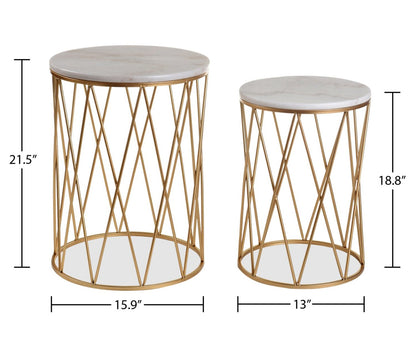 Dalilah 16 2-Pack Accent Table Package - Marbre blanc avec base dorée|Ensemble 2 tables d'appoint Dalilah de 16 po - marbre blanc avec base dorée