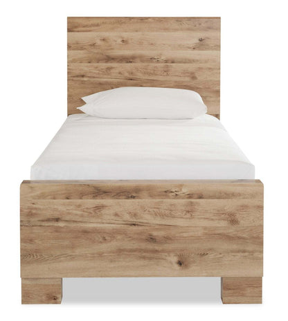 Lit à panneaux Derekson avec tête de lit et cadre pour enfants, Naturel - Taille simple | Lit à panneaux Derekson pour enfants avec tête de lit et cadre de lit, naturel - format lit simple