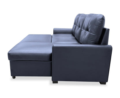 Sofa-lit sectionnel de droite Carter 2 pièces en tissu d’apparence cuir avec fauteuil long de rangement - noir