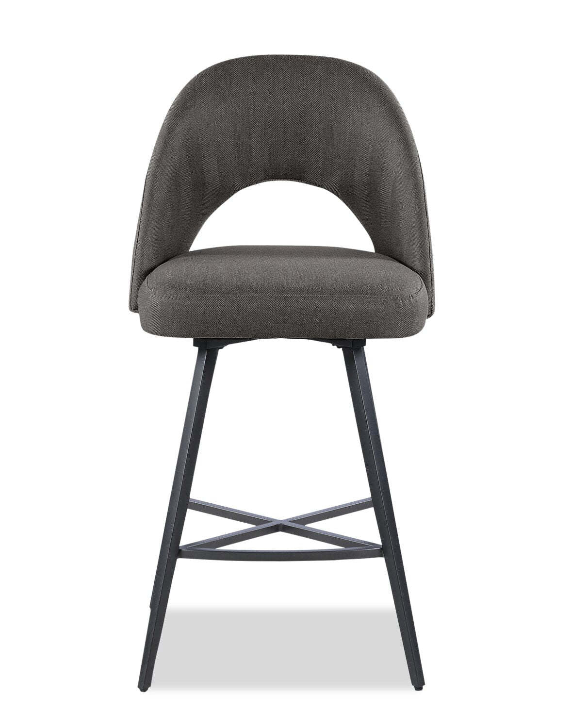 Tabouret à hauteur de comptoir Elijah avec siège pivotant, tissu d'apparence lin, métal - Gris | Tabouret Elijah de hauteur comptoir en tissu d'apparence lin et en métal avec siège pivotant - gris