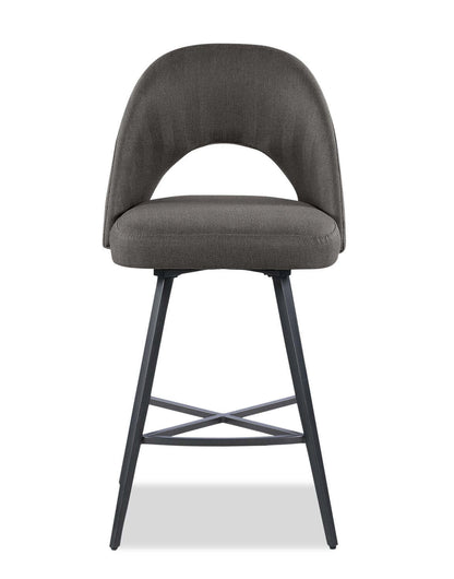 Tabouret à hauteur de comptoir Elijah avec siège pivotant, tissu d'apparence lin, métal - Gris | Tabouret Elijah de hauteur comptoir en tissu d'apparence lin et en métal avec siège pivotant - gris