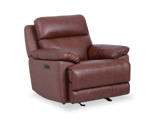 Fauteuil à inclinaison électrique Sorrento 42 en cuir véritable avec port USB - Madrid brique brun | Fauteuil inclinable électrique Sorrento de 42 po en cuir avec véritable port USB - brun brique de Madrid