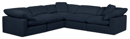 Eclipse Modular 5-Piece Linen-Look Fabric Sectional with Reversible Feather Down Cushions - Navy Blue | Canapé sectionnel modulaire Eclipse 5 pièces en tissu d’apparence lin avec coussins réversibles en duvet et plumes - bleu marine