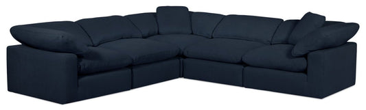 Eclipse Modular 5-Piece Linen-Look Fabric Sectional with Reversible Feather Down Cushions - Navy Blue | Canapé sectionnel modulaire Eclipse 5 pièces en tissu d’apparence lin avec coussins réversibles en duvet et plumes - bleu marine