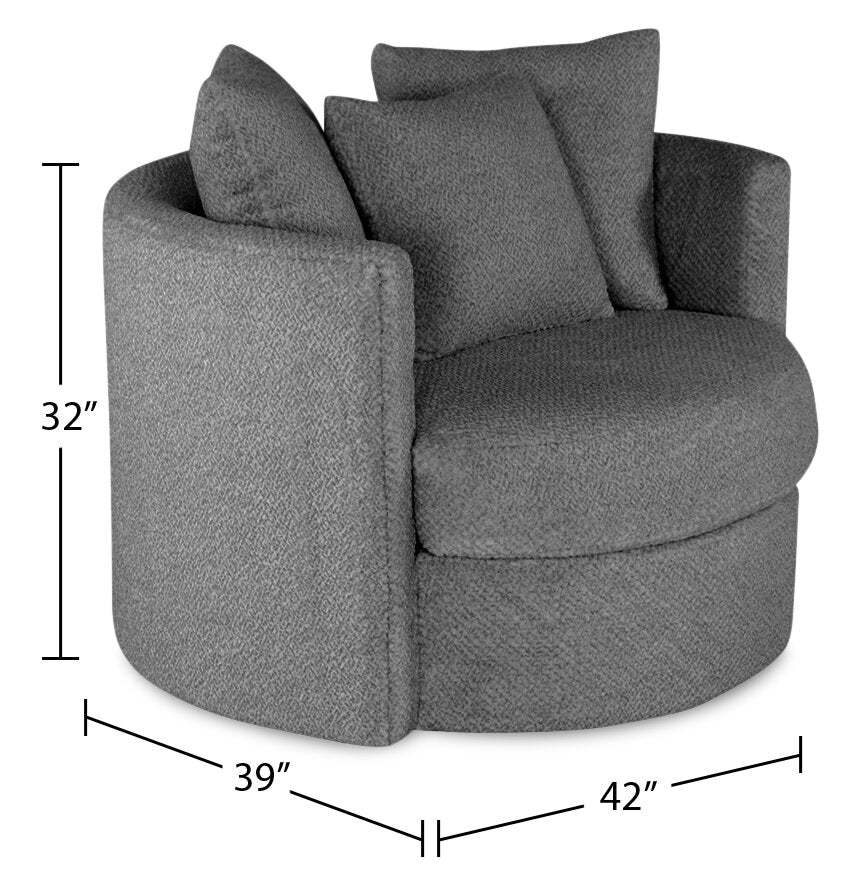 Fauteuil d’appoint pivotant Cuddler Midi de 42 po fabriqué au Canada en tissu de chenille - gris Teddy Nightfall