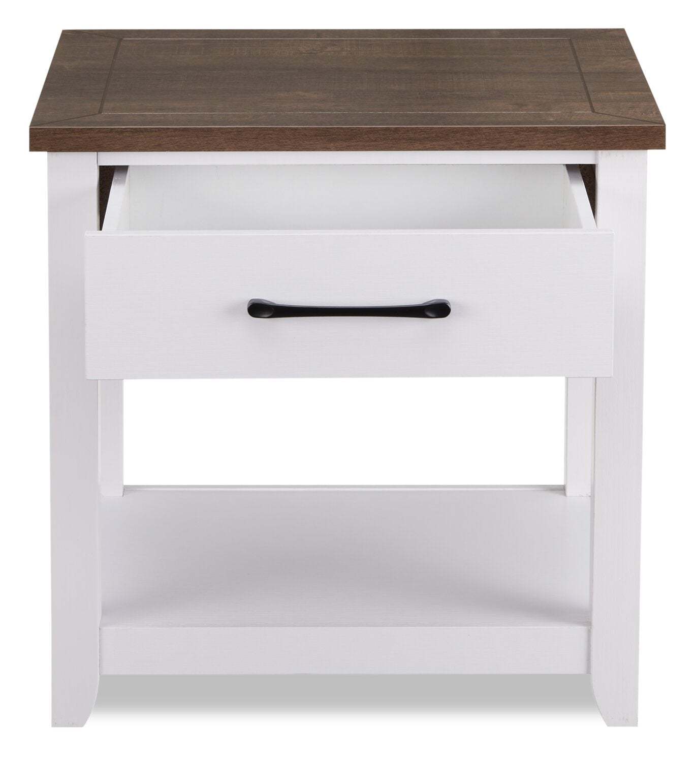 Kort & Co. Logan 22 Table de bout traditionnelle avec rangement et tablette - blanche et chêne noyer