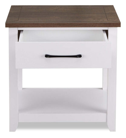 Kort & Co. Logan 22 Table de bout traditionnelle avec rangement et tablette - blanche et chêne noyer