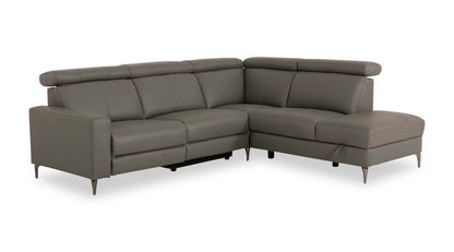 Sofa sectionnel de droite à inclinaison électrique Valentino 3 pièces en cuir véritable avec appuie-têtes réglables - gris