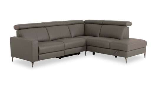 Sofa sectionnel de droite à inclinaison électrique Valentino 3 pièces en cuir véritable avec appuie-têtes réglables - gris