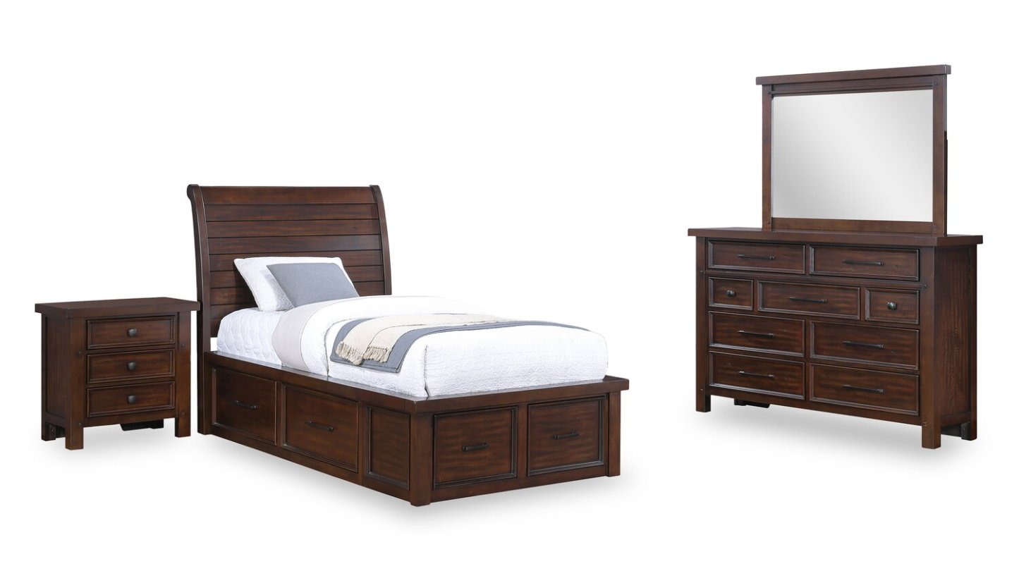 Sonoma 6pc Bedroom Set with Two-Sided Storage Bed, Dresser, Mirror & Nightstand, Mango Brown - Full Size | Ensemble de chambre à coucher Sonoma 6 pièces avec lit de rangement des 2 côtés, commode, miroir et table de nuit, brun manguier - format lit double