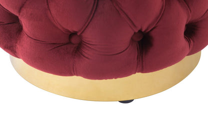 Pouf rond Adell de 17 po en tissu avec base dorée - rouge