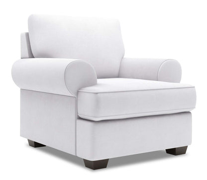 Fauteuil Roll de Sofa Lab de 42 po fabriqué au Canada en tissu d'apparence lin avec accoudoirs enroulés - blanc Pax Ice | RO303449