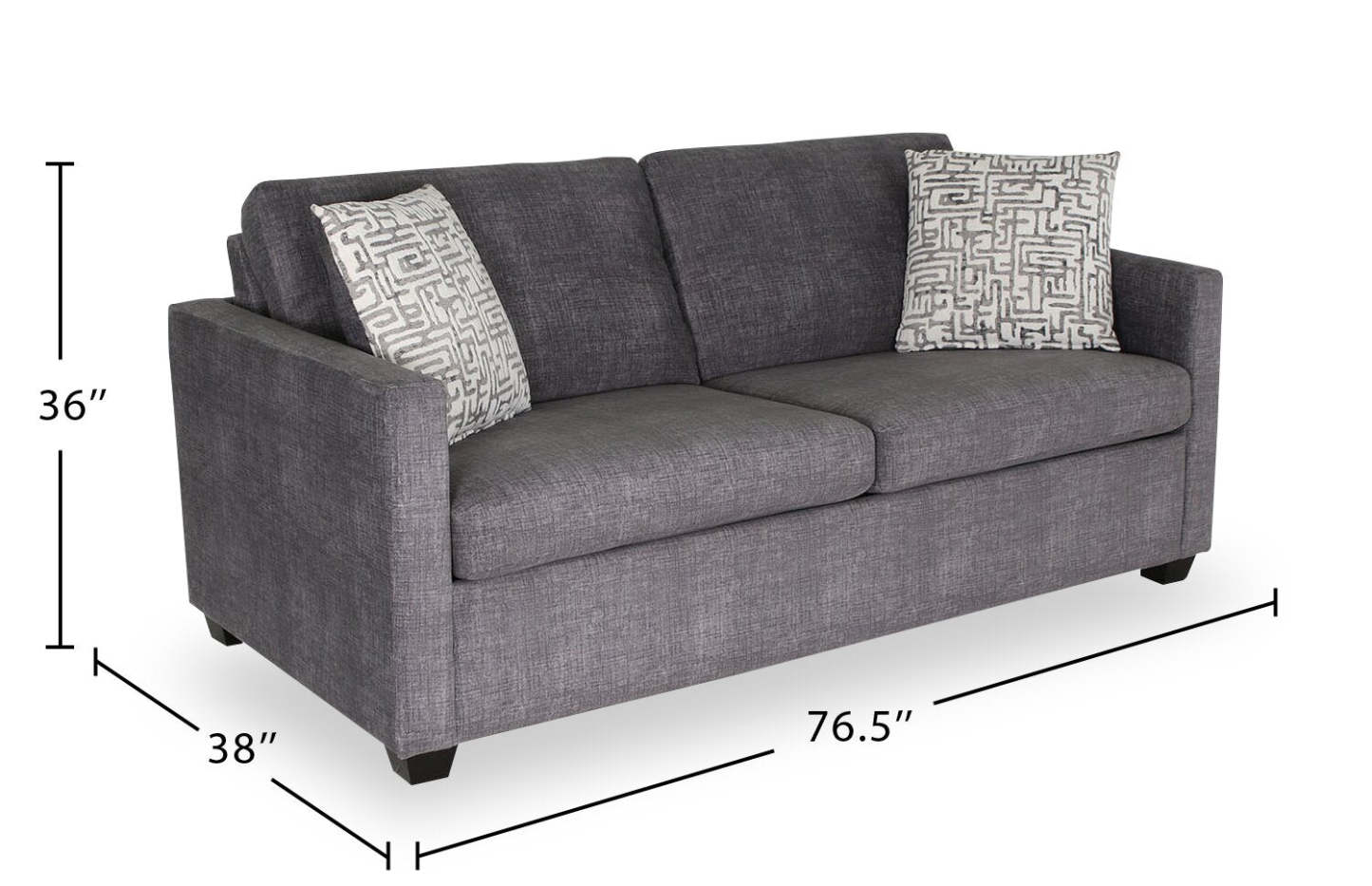 Fabriqué au Canada, canapé-lit Everlee de 76,5 po en microsuède avec mousse à mémoire de forme et deux coussins décoratifs - gris