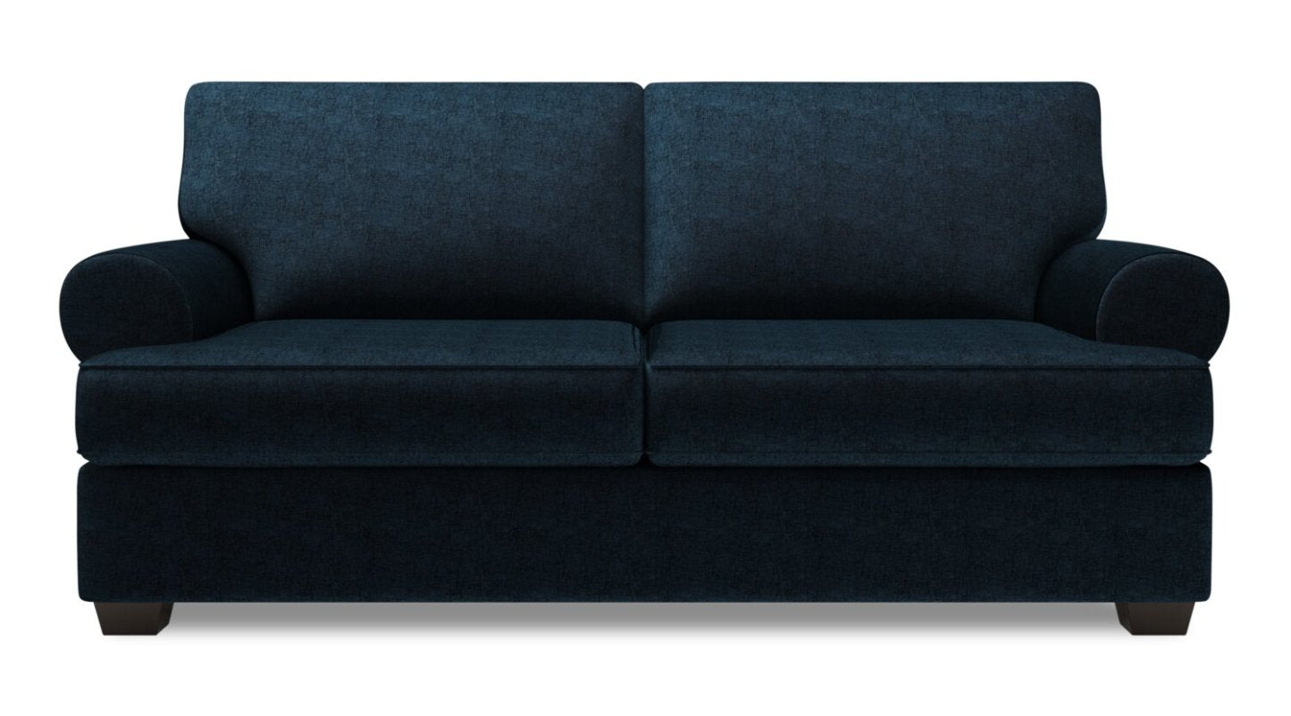 Fabriqué au Canada Canapé Personnalisable Roll 76 Tissu Chenille Taille Condo Canapé avec Accoudoirs Roulés - Bleu Indigo de Luxe | Canapé Roll de Sofa Lab de 76 po de format condo fabriqué au Canada en tissu chenille - bleu Indigo de Luxe | RO093193