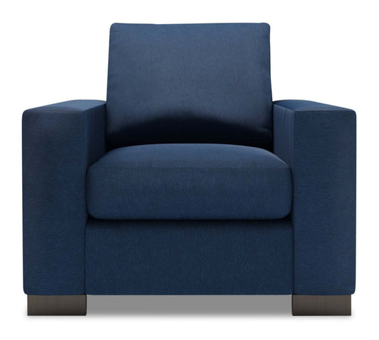 Fauteuil Track de Sofa Lab personnalisable de 38 po fabriqué au Canada en tissu d’apparence lin avec accoudoirs rectilignes - bleu Pax Navy | TR303149