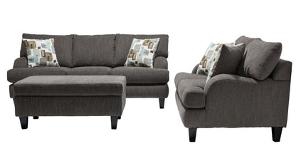 Made in Canada Nofia 58 Chenille Fabric Loveseat with Two Accent Pillows and Wood Legs - Charcoal Grey | Causeuse Nofia de 58 po fabriquée au Canada en tissu de chenille avec 2 coussins décoratifs et pattes en bois - gris anthracite