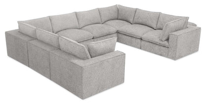 Fusion Modular 8-Piece Silver Grey Chenille Fabric Sectional with Removable Feather Down Back Cushions | Canapé sectionnel modulaire Fusion 8 pièces en tissu de chenille gris argenté avec coussins de dossier amovibles en duvet et plumes