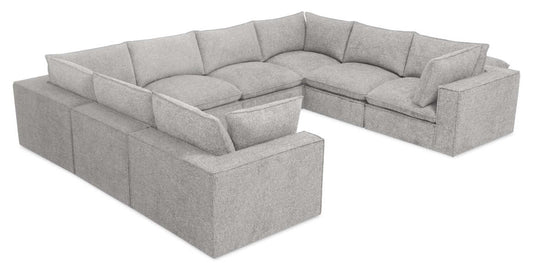 Fusion Modular 8-Piece Silver Grey Chenille Fabric Sectional with Removable Feather Down Back Cushions | Canapé sectionnel modulaire Fusion 8 pièces en tissu de chenille gris argenté avec coussins de dossier amovibles en duvet et plumes