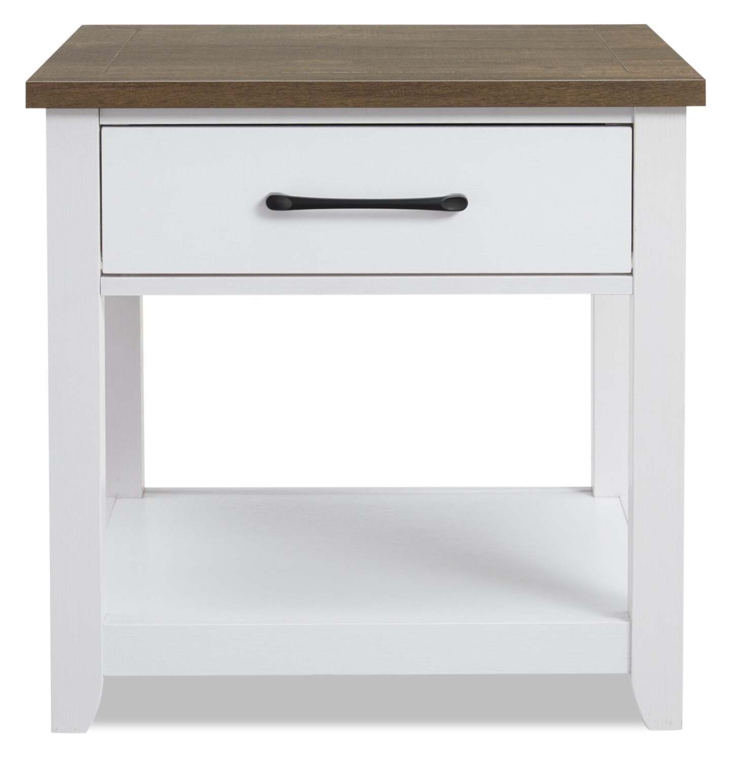 Kort & Co. Logan 22 Table de bout traditionnelle avec rangement et tablette - blanche et chêne noyer